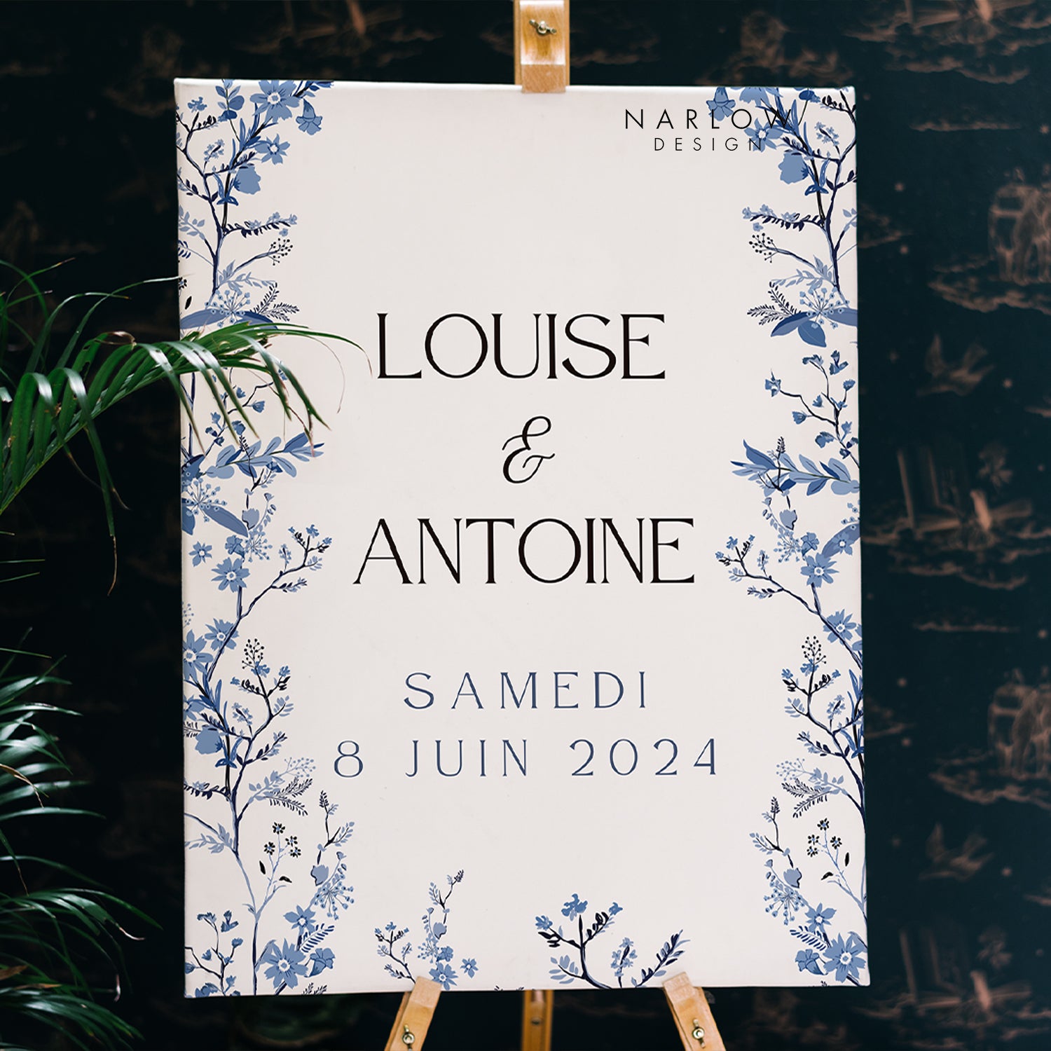 Panneau de bienvenue PVC fleurs bleues
