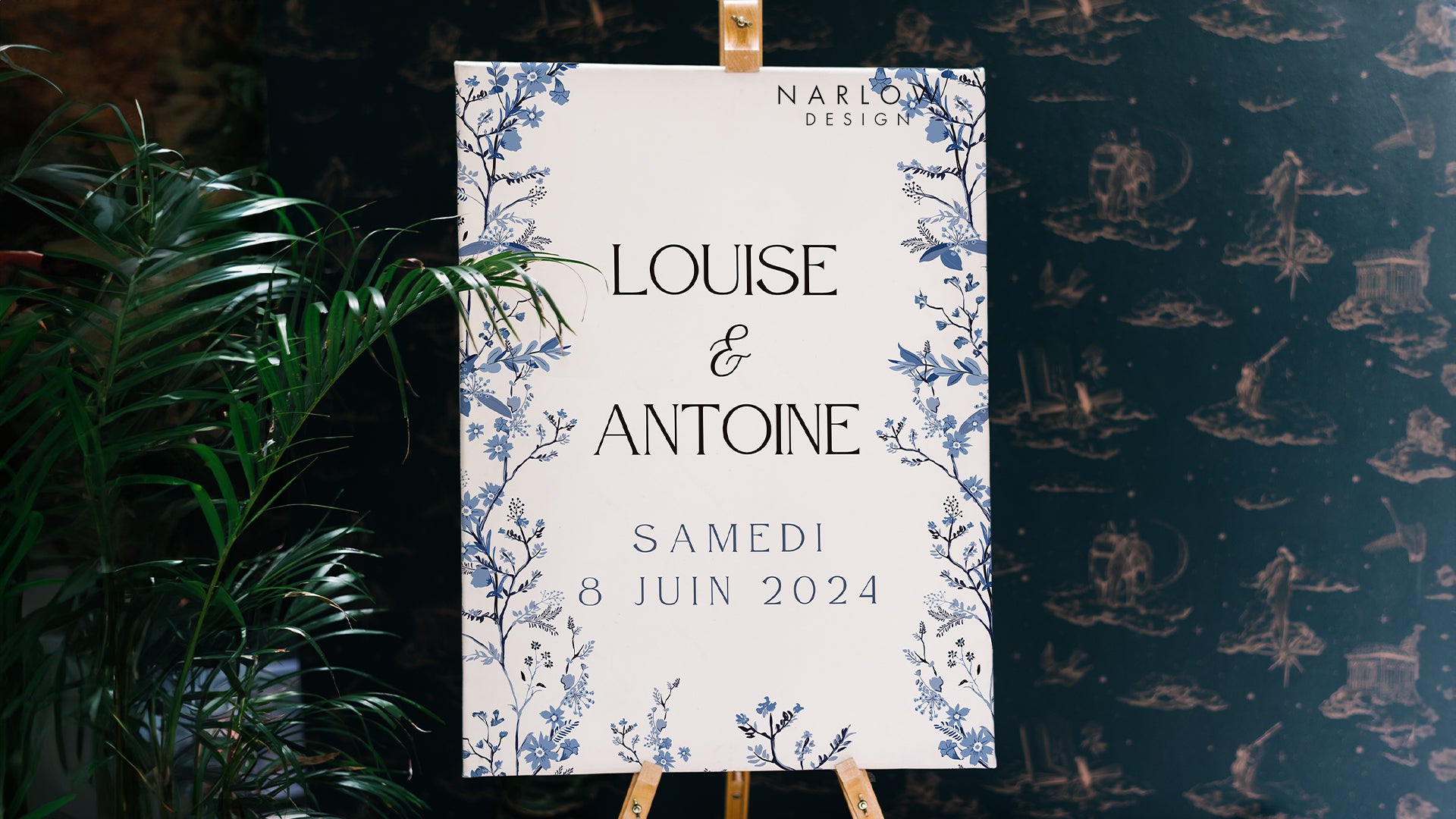 Panneau de bienvenue PVC fleurs bleues