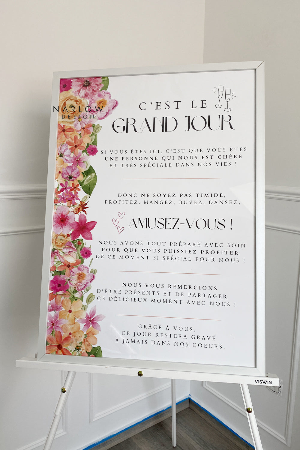 Affiche de Bienvenue pour Mariage - Fleurs colorées