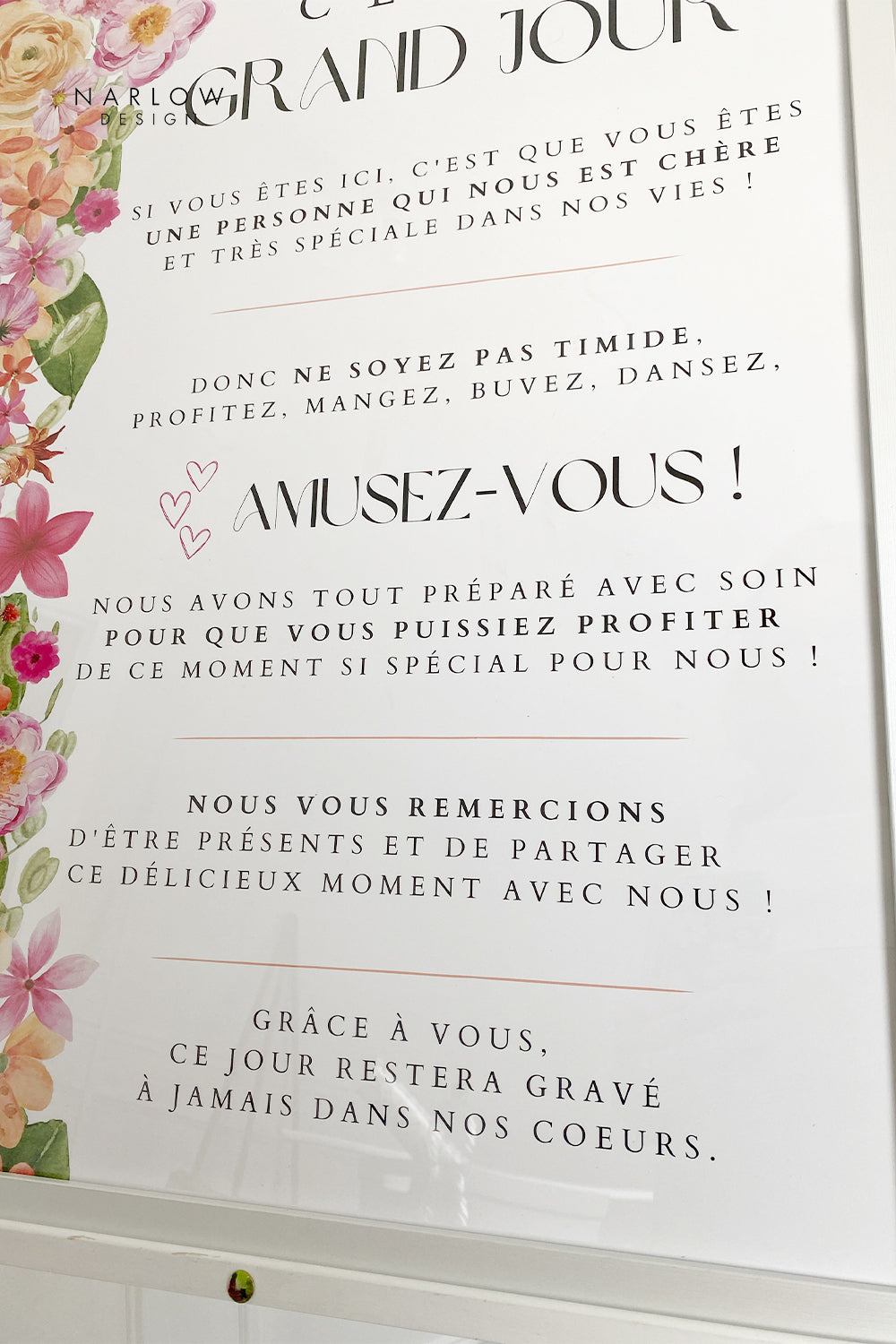Affiche de Bienvenue pour Mariage - Fleurs colorées