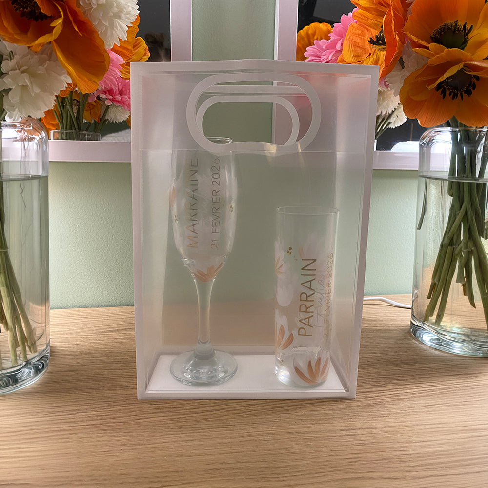 Pochette cadeau transparente pour 2 verres